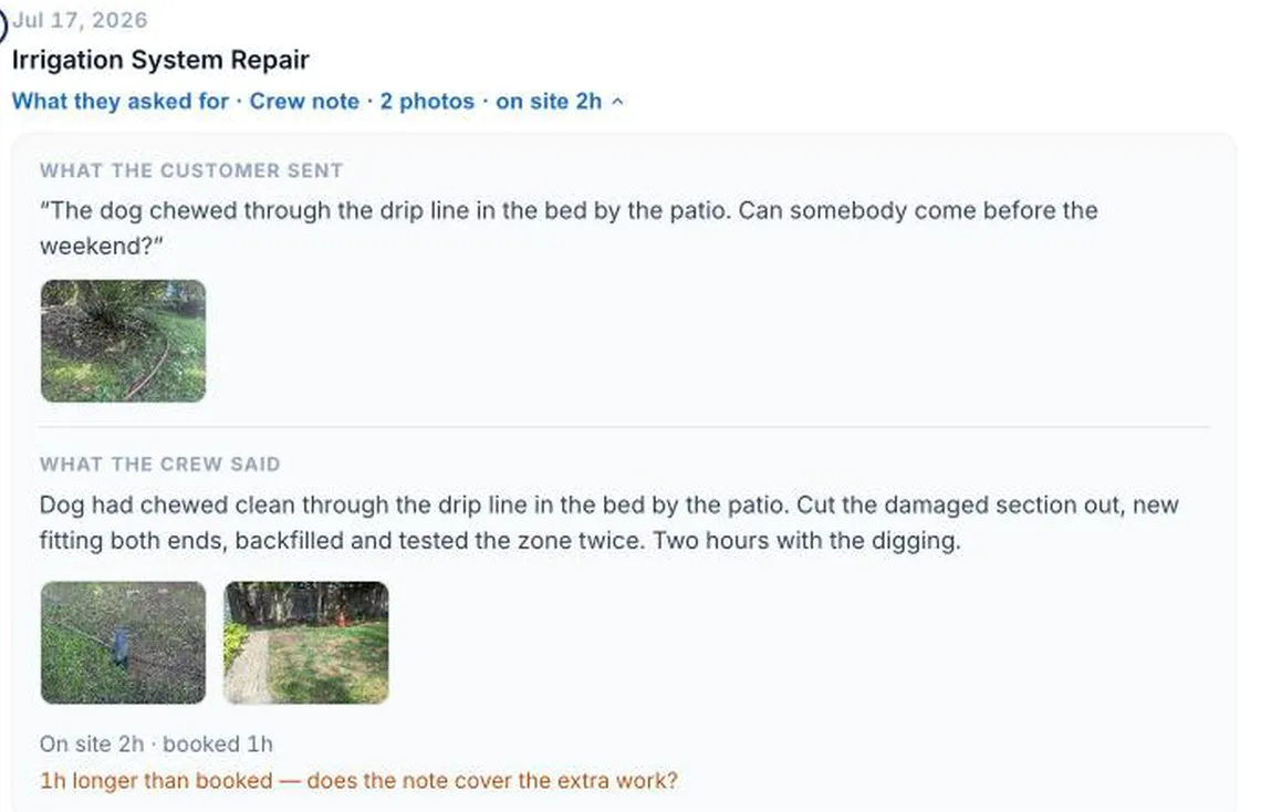 The photo they sent, next to what you found.