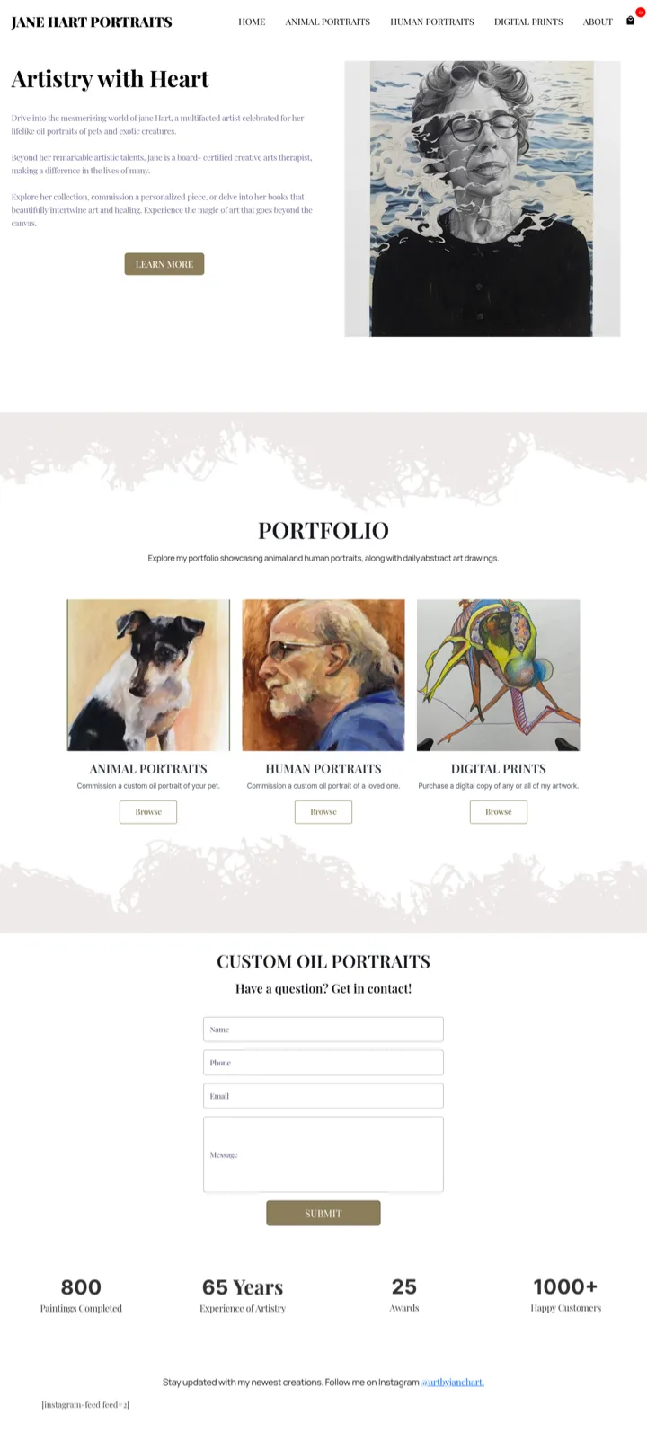 janehartportraits.com — full page