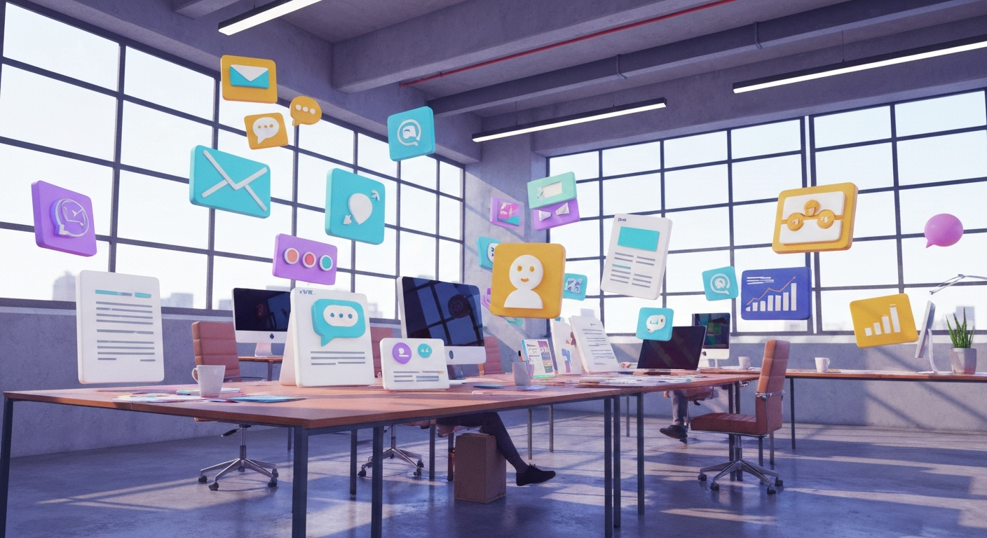 Workspace with NLP productivity icons